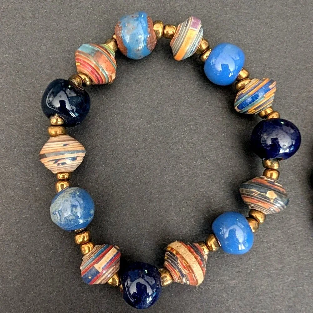 5 shades of blue layering beaded bracelets